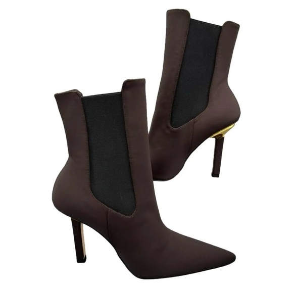 Good American Shoes - Good American High Kickstand Neoprene Bootie In Brown Gold Accents Size 7.5 & 9